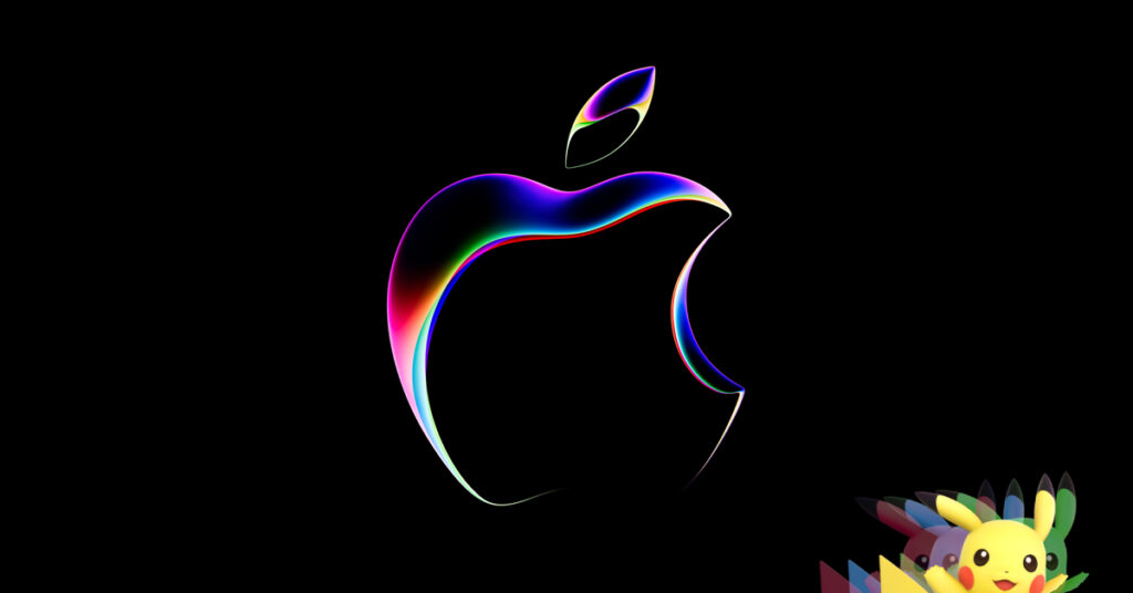 Article Banner showing Apple's Logo for XR release with a 3D pikachu in the bottom corner